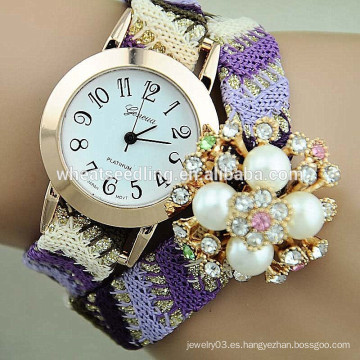 2015 tela de la flor de la perla tela ginebra relojes al por mayor chinos en alibaba
